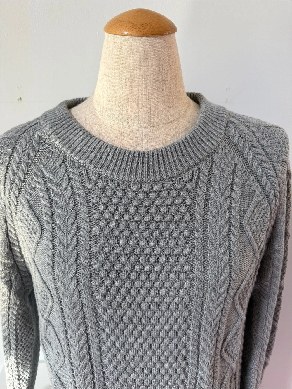 Gray Cable Knit Crewneck Sweater